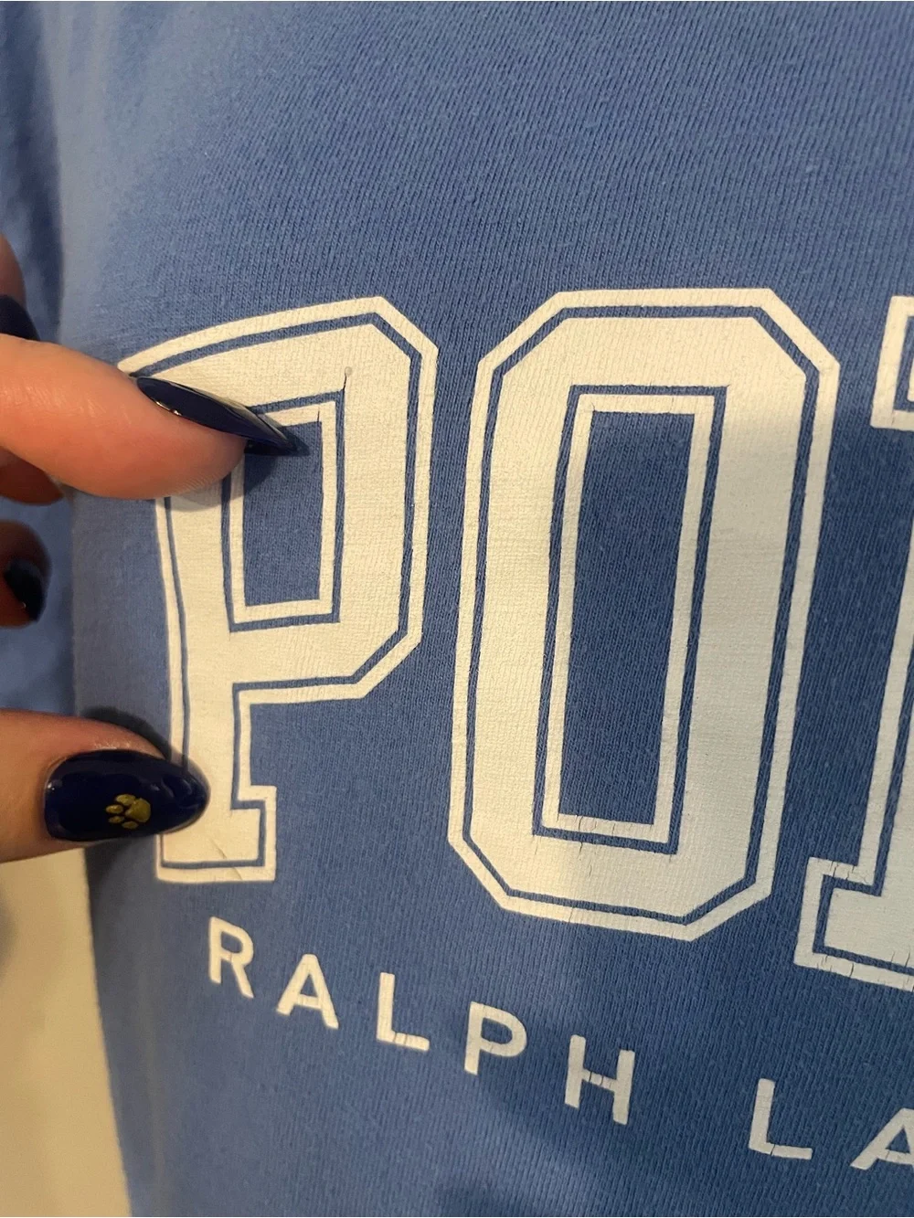 Polo Ralph Lauren logo blue T-shirt collegiate-style graphic top Large pony lo